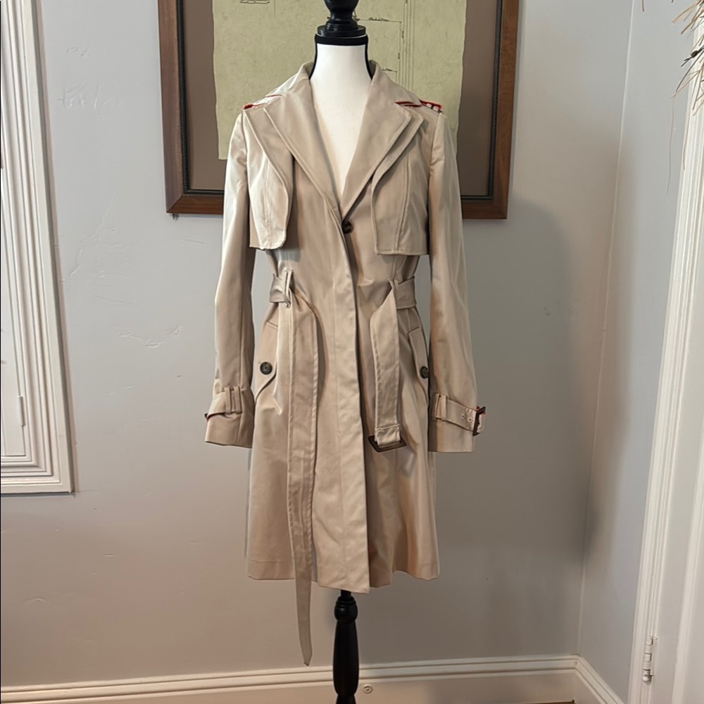 Cartonnier Tan Double-Breasted Trench Coat with Belt